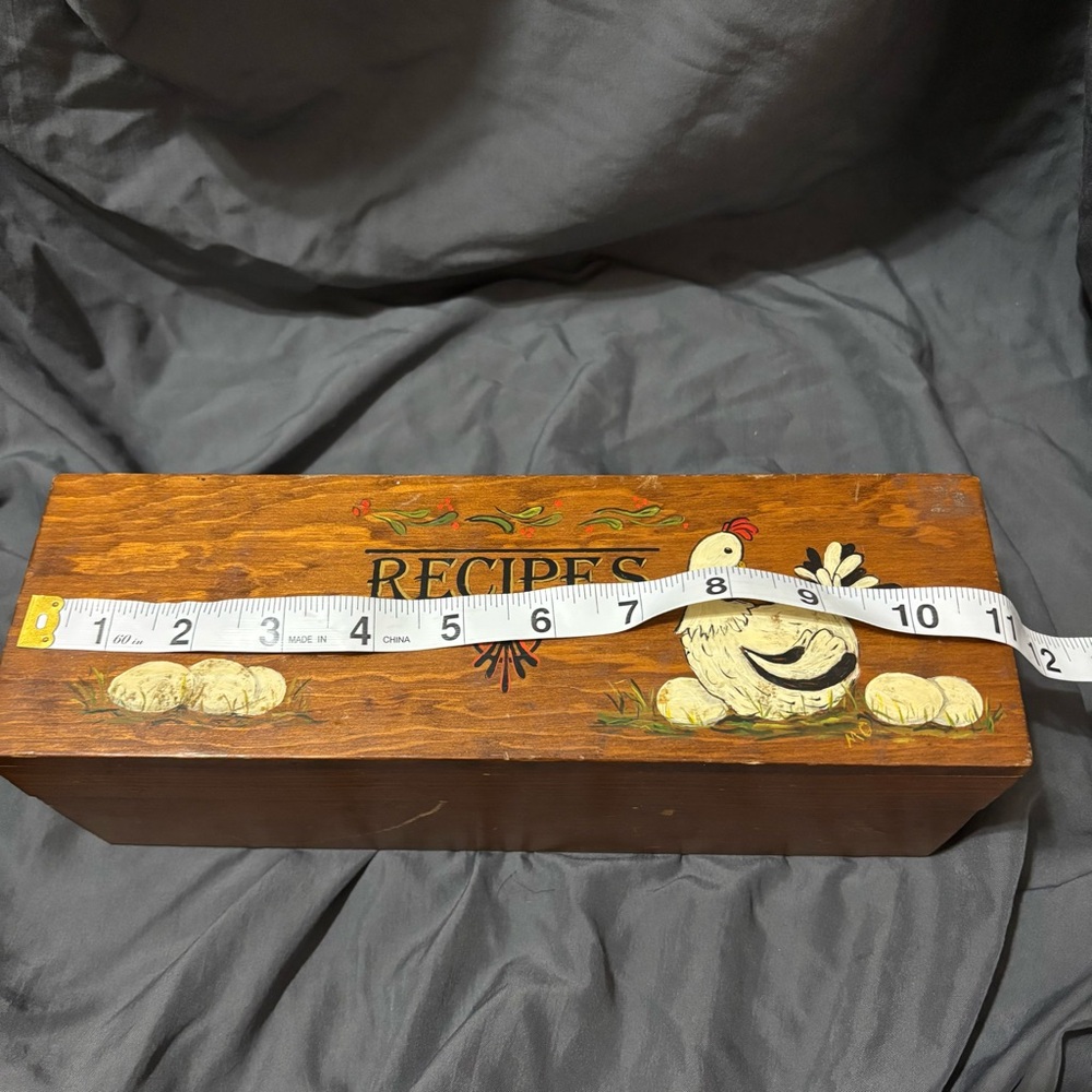 Vintage Hand Painted Wooden Recipe Box Chicken Farmhouse Folk Art Kitchen Decor - Picture 12 of 13
